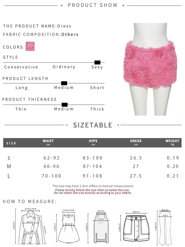 Women's Winter Casual Slim High Waist Plush Vacation Party Shorts