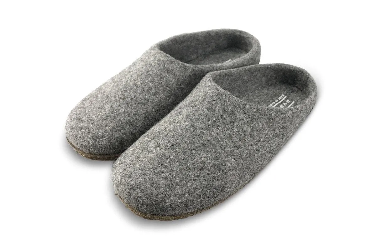 Women's Wool Slippers with All Natural Sole & Low Back in Gray