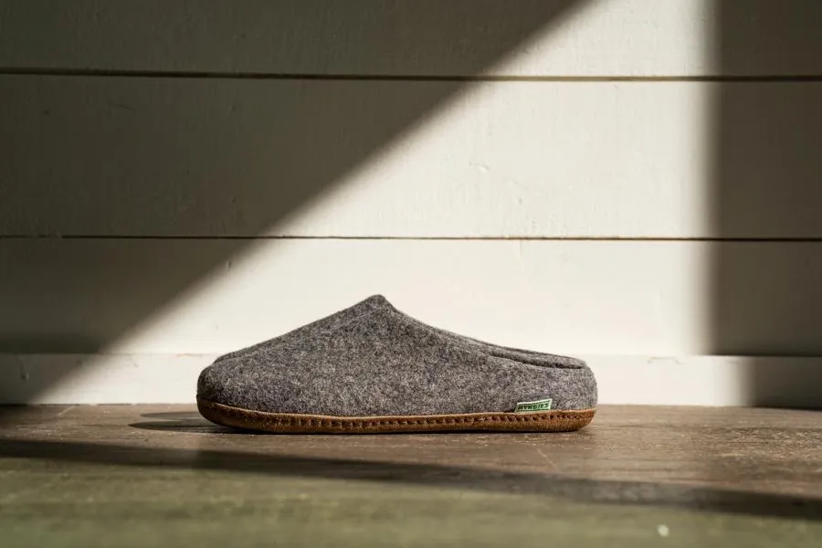 Women's Wool Slippers with All Natural Sole & Low Back in Gray