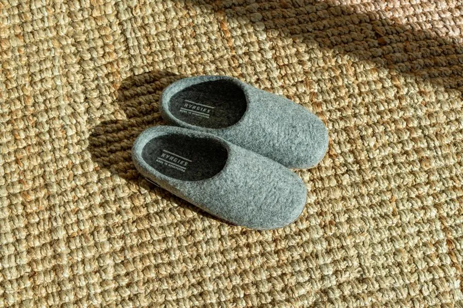 Women's Wool Slippers with All Natural Sole & Low Back in Gray