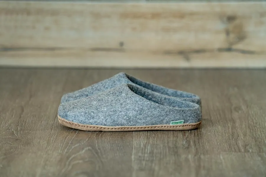 Women's Wool Slippers with All Natural Sole & Low Back in Gray