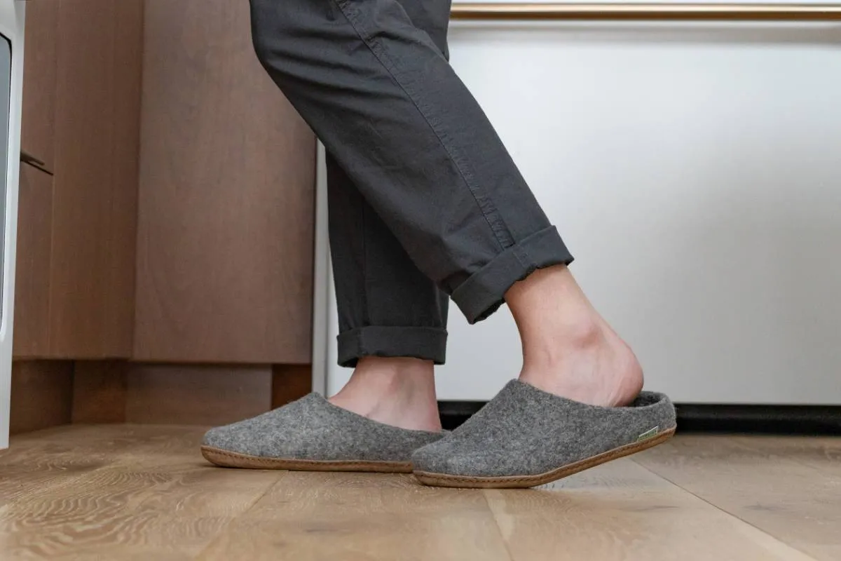 Women's Wool Slippers with All Natural Sole & Low Back in Gray